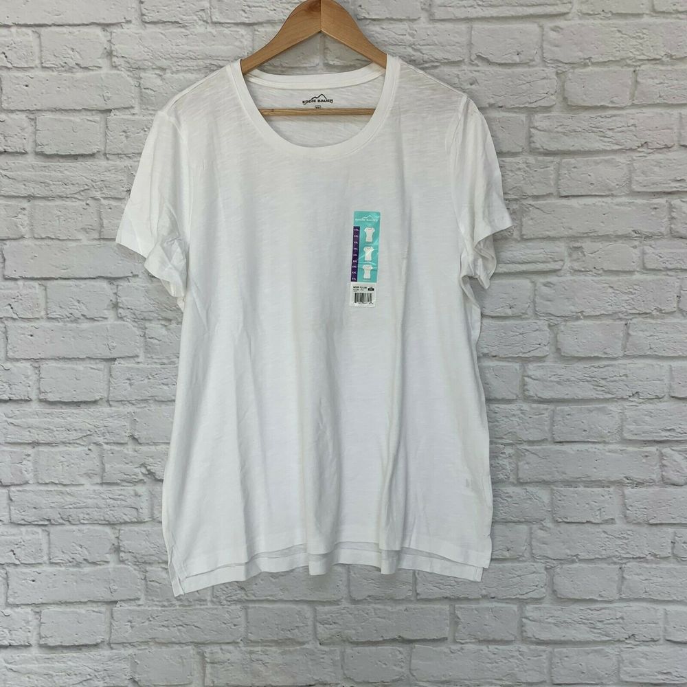 NEW 2 Eddie Bauer Womens Scoop Neck T-Shirt White